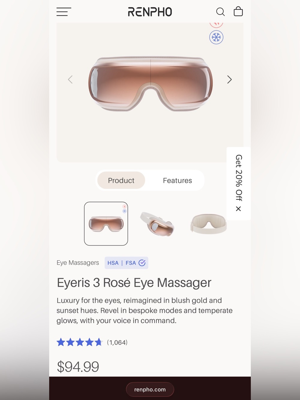 Rose Gold VR Headset Eye Massager - Lightweight Relaxation Device